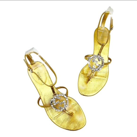 Gucci Women's Gold Leather Sandals - Picture 1 of 3